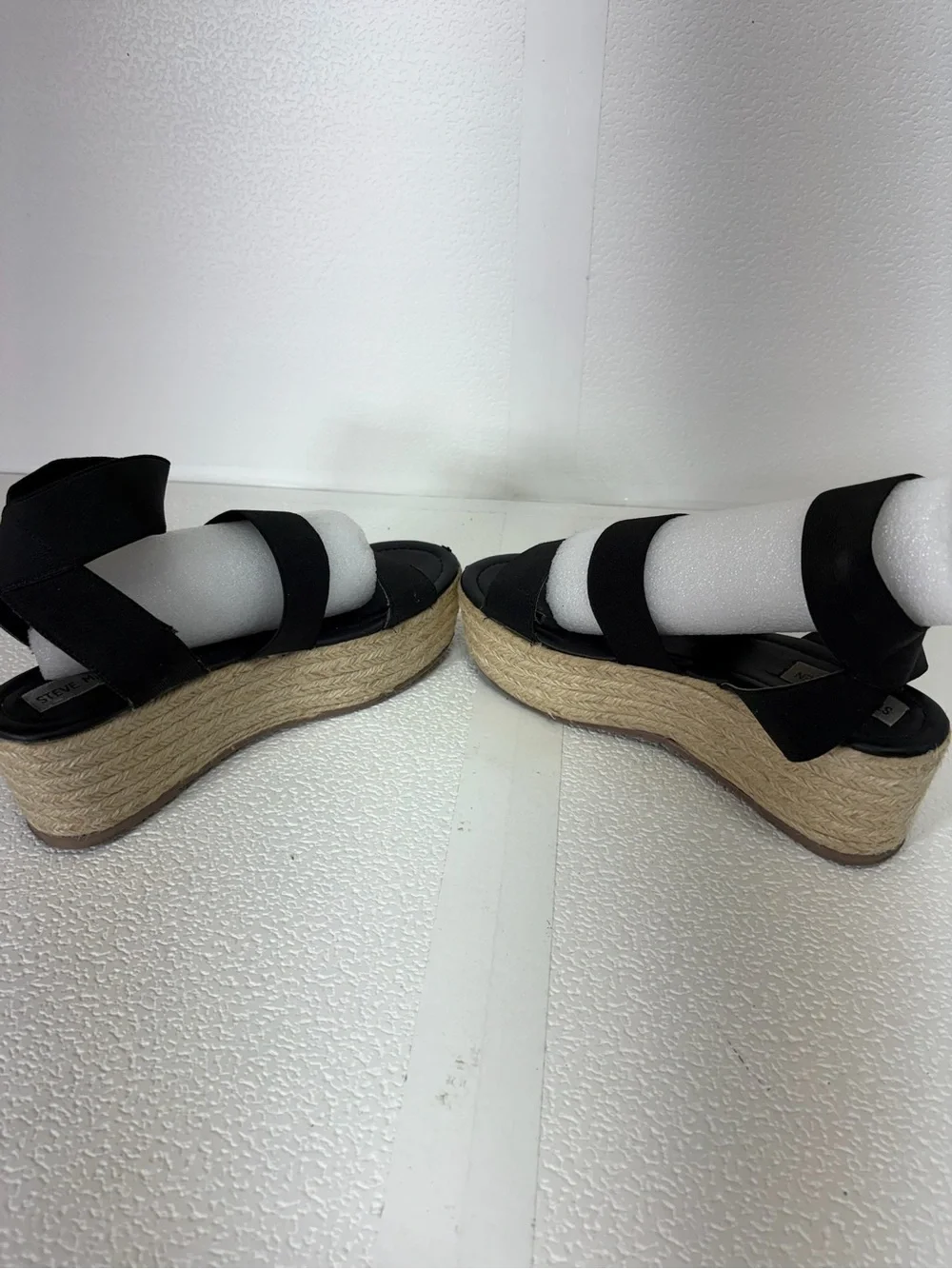 Steve Madden Black Elastic Strap Espadrille Platform Sandals s309